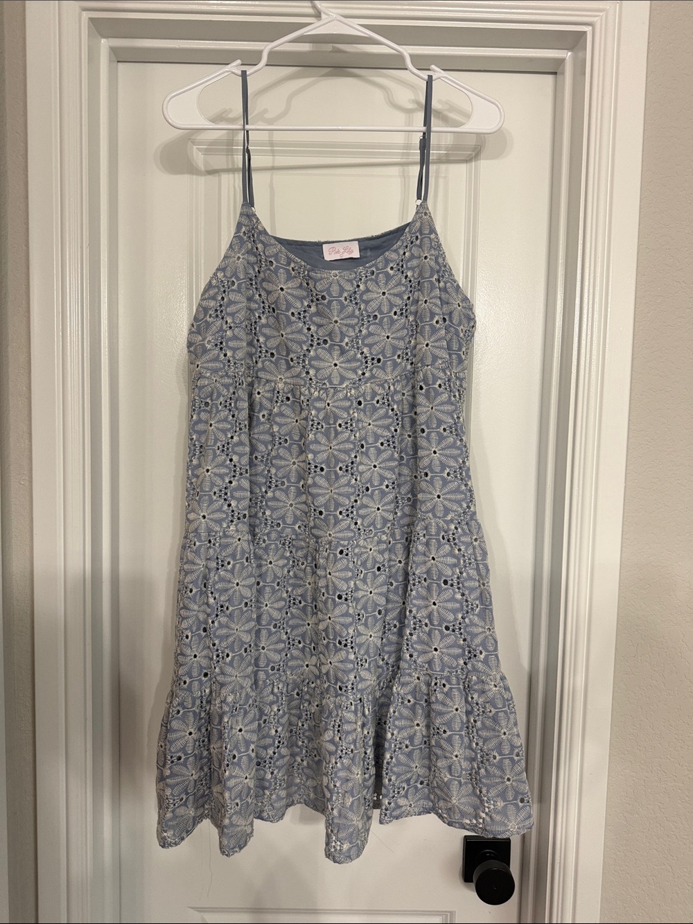 Blue Eyelet Spaghetti-Strap Dress